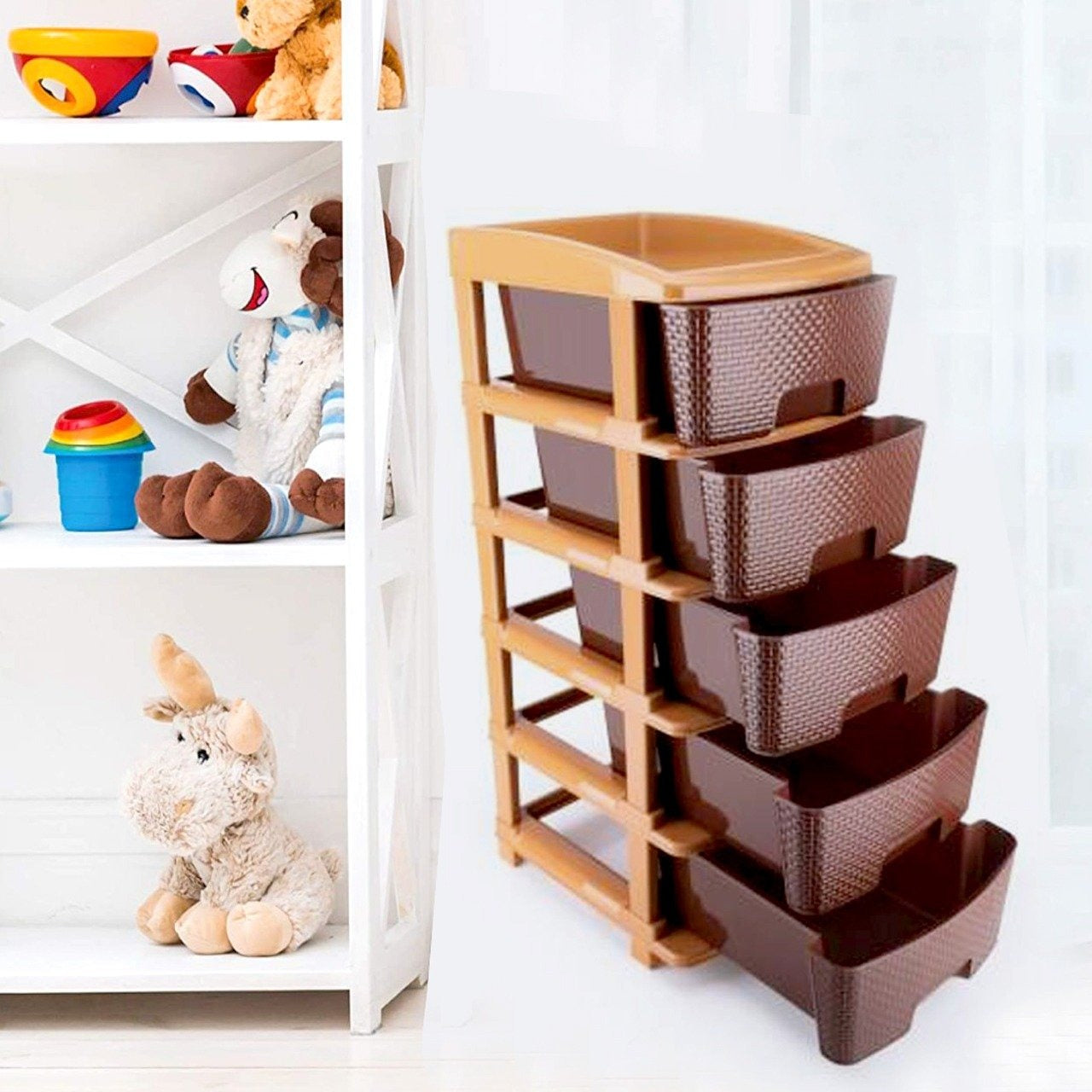 1151 5tier Plastic Modular Drawer System For Multiple Use (Brown colour) DeoDap 1151 5tier Plastic Modular Drawer System For Multiple Use (Brown colour) DeoDap